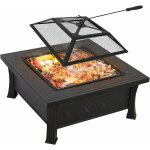 Brasero exterieur, foyer barbecue, brasero 3 en 1 carr avec housse tanche, grille et tisonnier pare ...
