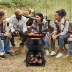Brasero foyer de 50cm bol de feu de camping en mtal avec support de casserole et tagre de rangement ...