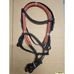 Bridon poney cuir noir & rouge - rnes autoagrippantes