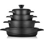Briebe mgk - 17s batterie de cuisine induction 8 pices aluminium fonte 4 casseroles 4 couvercles noir ...