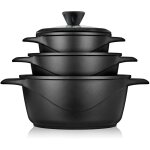 Mgk - 18s batterie de cuisine induction 6 pices aluminium fonte 3 casseroles 3 couvercles noir - briebe ...