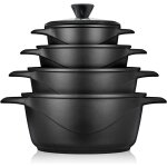 Briebe mgk12s batterie de cuisine induction 8 pices aluminium fonte 4 casseroles 4 couvercles noir