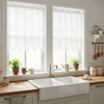 Brise - bise ajour� avec macram� fleuri blanc 90x45 cm