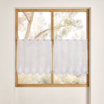 Brise - bise brod� � motif fleurs avec finition macram� blanc 60x120 cm