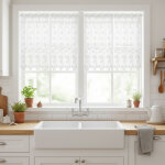 Brise - bise macram� ajour� finition festonn�e ecru 60x120 cm