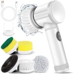 Brosse de nettoyage �lectrique manuelle avec 5 brosses de rechange, brosse de nettoyage rotative, nettoyant ...