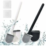 Brosse toilette silicone plate paquet de 2, brosse wc et supports, balai wc mural, brosse wc en silicone ...