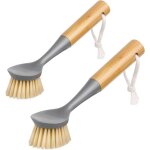Brosse � vaisselle avec grattoir � manche en bambou int�gr�, brosse de sol pour nettoyer la vaisselle, ...