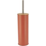 Brosse de toilette en métal avec couvercle en bambou - couleur terracotta - design tendance Brosse de toilette en métal avec couvercle en bambou - couleur terracotta - design tendance