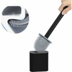 Brosse wc silicone et support, brosse de toilettes dtachable  manche long, montage au sol / mur avec ...