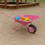 Brouette rose en metal pour enfants - roues en caoutchouc poignees