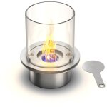 Brleur thanol pour chemine 1, 5 l, en acier inoxydable et verre tremp 25 cm