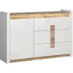 Petits - meubles - buffet 1 porte 3 tiroirs avec led helios blanc laqu et bois