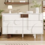 Buffet 120x40x75 cm, avec 6 tiroirs coulissants, portes design gomtrique, sans poignes, pieds en bois ...