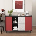 Buffet 120x40x80 cm, meuble bar moderne avec 2 tiroirs, 2 compartiments de rangement ouverts, forme de ...