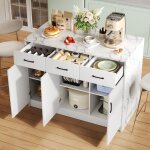 Buffet 120x60x90, 5cm avec 3 tiroirs 3 portes, commode, table  manger, tagres rglables, mdf, blanc ...
