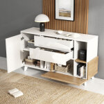 Buffet 130x40x70cm 2 portes 2 tiroirs panneau de particules blanc design scandinave minimaliste
