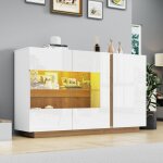 Buffet et buffet 138x38x90, 5cm, vitrine, led, meuble d'entr�e, salon / chambre, agglom�r� et verre, ...