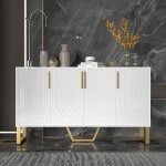 Buffet 140 cm, avec 4 portes, poignées et pieds en métal, laqué brillant, meuble rangement en bois, design ... Buffet 140 cm, avec 4 portes, poignées et pieds en métal, laqué brillant, meuble rangement en bois, design ...