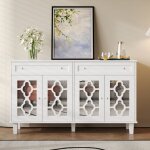 Buffet 140 cm, avec quatre portes miroir, deux tiroirs, tagres rglables, poignes en cristal, adapt ...