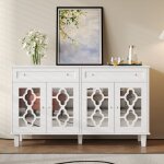 Buffet 140 cm, avec quatre portes miroir, deux tiroirs, �tag�res r�glables, poign�es en cristal, adapt� ...