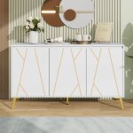 Buffet 140 cm, rectangulaire, avec 3 portes de rangement, texture d'arbre dores, tagres rglables, ...
