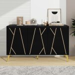 Buffet 140 cm, rectangulaire, avec 3 portes de rangement, texture d'arbre dores, tagres rglables, ...