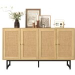 Buffet 140x39, 5x80 cm avec tissage en rotin véritable, 4 portes Buffet 140x39, 5x80 cm avec tissage en rotin véritable, 4 portes