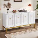 Buffet 140x40x80 cm finition laqu�e brillante rangement spacieux mdf et panneau de particules blanc