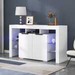Buffet buffet 140x40x80cm avec 2 portes et 4 tagres en verre, led, meuble, console, agglomr, blanc ...