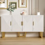 Buffet 150 cm avec portes textur�es brillantes, poign�es dor�es, design 4 portes, �tag�res r�glables ...
