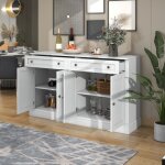 Buffet buffet 150x40x86cm commode, 2 tiroirs 4 portes, meuble de cuisine, agglomr, blanc