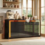 Buffet 160, 4 portes 2 tiroirs, �clairage led, meuble de rangement, fa�ade laqu�e haute brillance, grande ...
