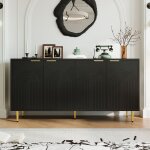 Buffet 160×80×40 cm, avec 4 portes, poignées dorées brossées et pieds de table brillants, noir Buffet 160×80×40 cm, avec 4 portes, poignées dorées brossées et pieds de table brillants, noir