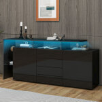 Buffet 160 x 35 x 70 cm, meuble tv led, 2 portes 4 tiroirs, panneau de particules, noir