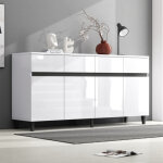 Buffet 160x40x68 cm avec 4 tiroirs et 4 portes, en bois, blanc et noir