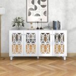 Buffet 160x40x84 cm, avec quatre portes miroir, poign�es en cristal, stratifi� amovible, adapt� au salon ...