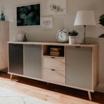 Toscohome - buffet 180x88, 3h cm avec 3 portes 2 tiroirs chne anthracite et gris epik 52