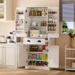 Buffet 182 cm, avec 4 portes, 1 tiroir, 2 portes, 6 compartiments, 4 tagres rglables, poignes noires, ...