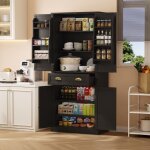 Buffet 182 cm, avec 4 portes, 1 tiroir, 2 portes, 6 compartiments, 4 étagères réglables, poignées noires, ... Buffet 182 cm, avec 4 portes, 1 tiroir, 2 portes, 6 compartiments, 4 étagères réglables, poignées noires, ...