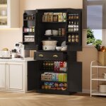 Buffet 182 cm, avec 4 portes, 1 tiroir, 2 portes, 6 compartiments, 4 �tag�res r�glables, poign�es noires, ...