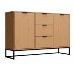 Buffet 2 portes 3 tiroirs en pin massif teint� ch�ne pi�tement noir - cathy