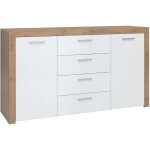 Petits - meubles - buffet 2 portes 4 tiroirs nora blanc et bois