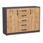 Buffet avec 2 portes et 5 tiroirs graphite - meuble de rangement style contemporain - 110 x 35 x 85 cm ...