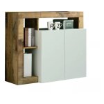 Meublorama - buffet 2 portes collection bura, coloris blanc laqu brillant et chne clair