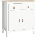 Homcom - buffet 2 portes �tag�re tiroir poign�es lani�res aspect cuir dim. 80 x 40 x 90 cm blanc effet ...