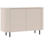Buffet 2 portes finition laqu� beige design coins arrondis pieds m�tal noir - lyna