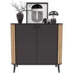 Calicosy - buffet 2 portes gris anthracite et chne artisan l92 cm - pure