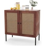Goplus buffet  2 portes en rotin artificiel, commode de cuisine avec etagre rglable, meuble de rangement ...