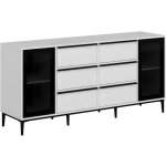 Buffet avec 2 portes en verre tremp et 6 tiroirs - blanc et noir - molinia